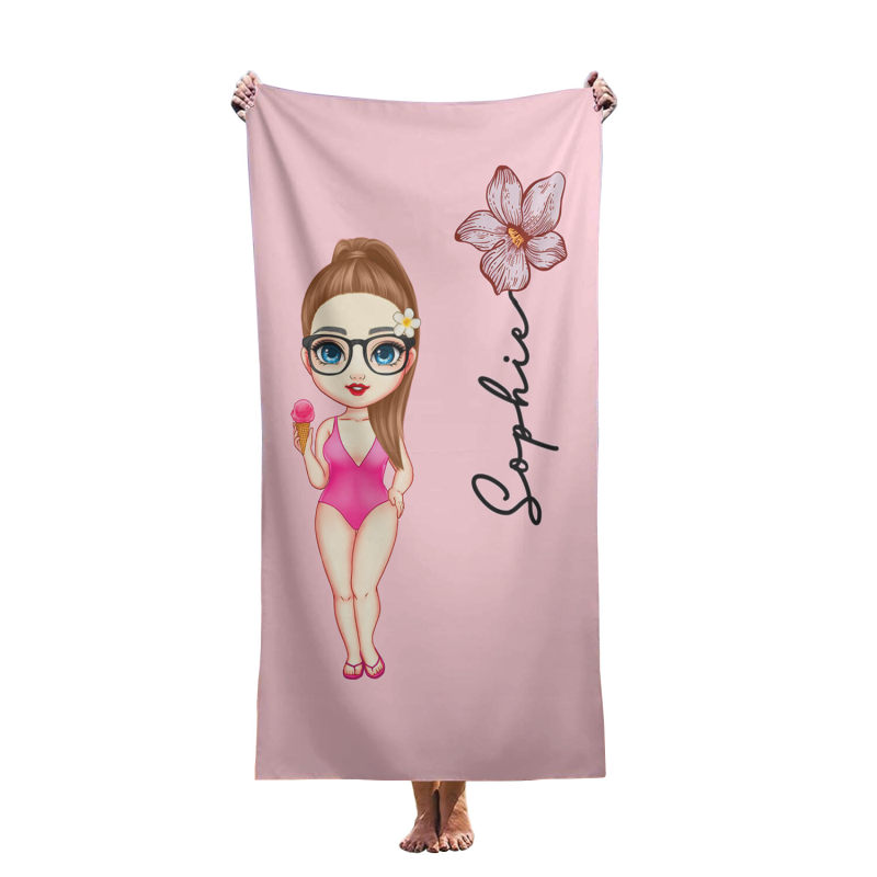 Customized super cool anime cartoon girl beach towels