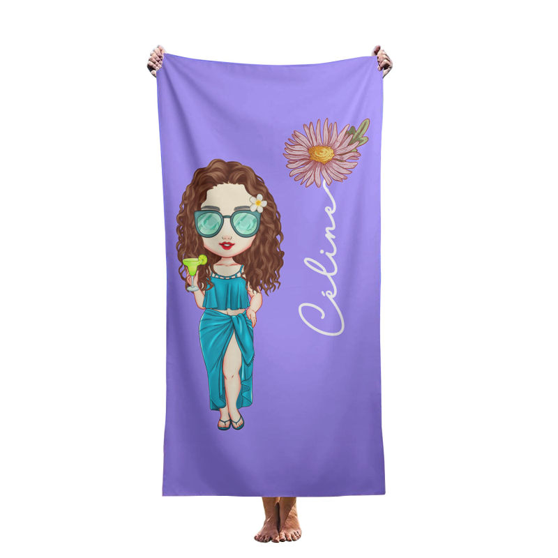Customized super cool anime cartoon girl beach towels