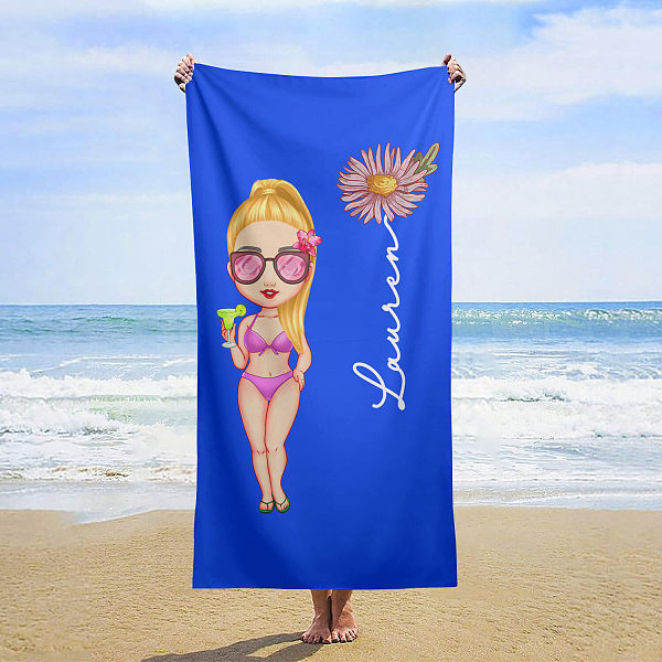 Customized cartoon girl character beach towels