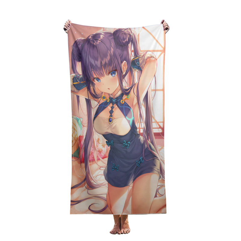 Ultra fine fiber lightweight beach towel, no sand, fast drying,custom Cartoon girl anime beach towel