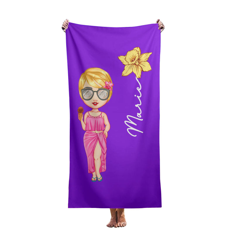 Customized cartoon girl character beach towels