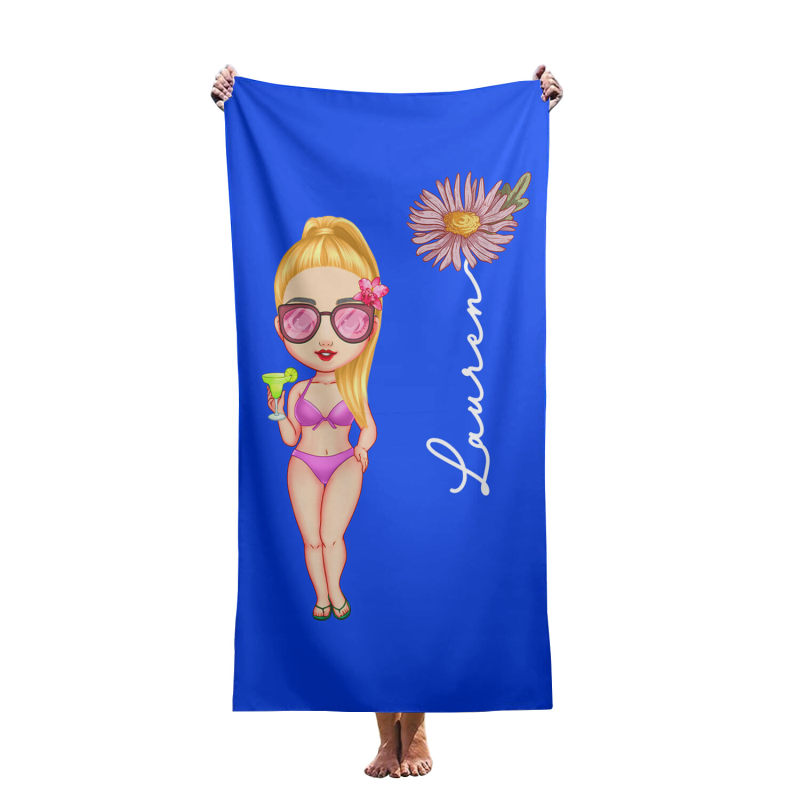Customized cartoon girl character beach towels