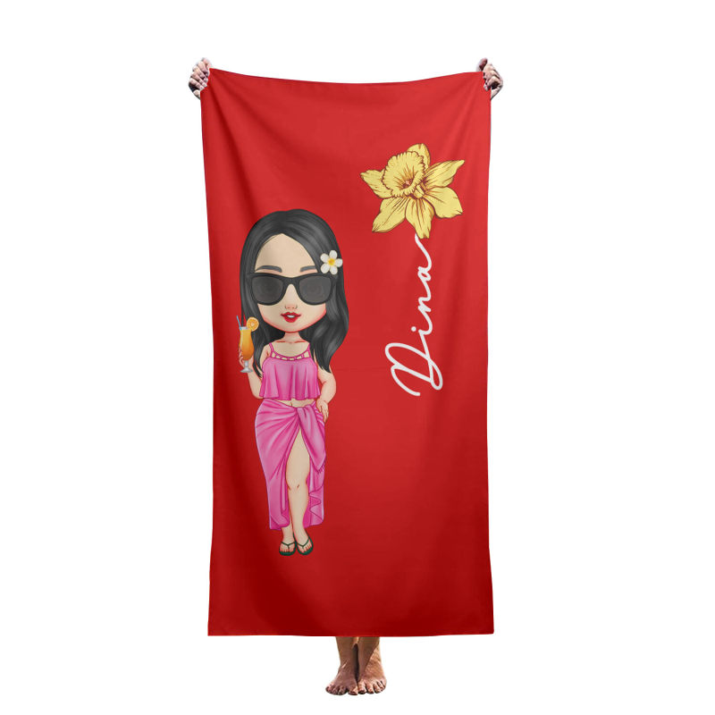 Customized cartoon personalized beach towels for women