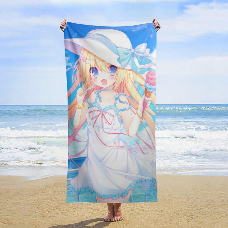 Customized color-printed cartoon cute girl anime beach towels