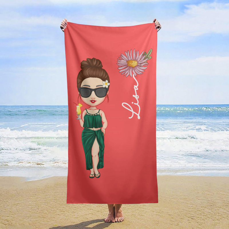 Customized cartoon personalized beach towels for women