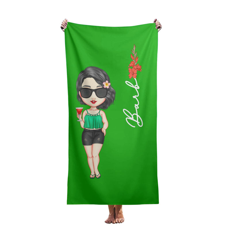 Customized cartoon girl character beach towels