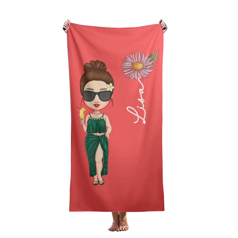 Customized cartoon personalized beach towels for women