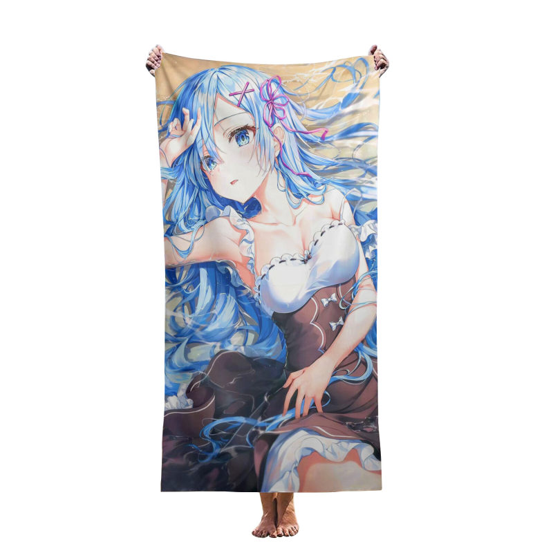 Ultra fine fiber lightweight beach towel, no sand, fast drying,custom Cartoon girl anime beach towel