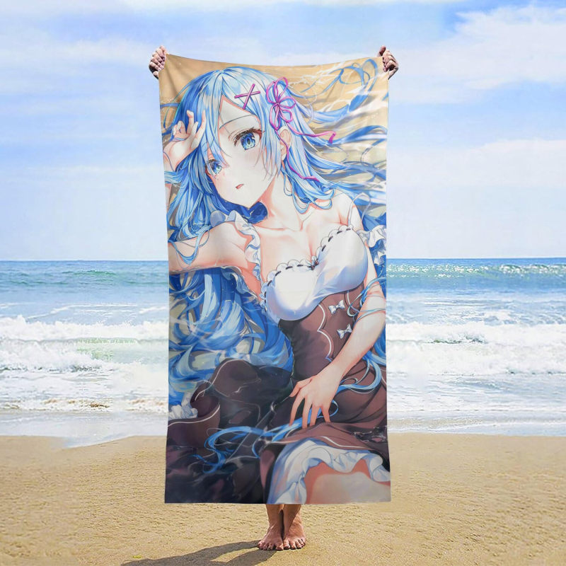 Ultra fine fiber lightweight beach towel, no sand, fast drying,custom Cartoon girl anime beach towel