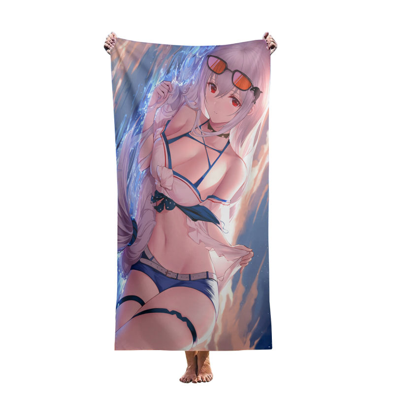 Ultra fine fiber lightweight beach towel, no sand, fast drying,custom Cartoon girl anime beach towel