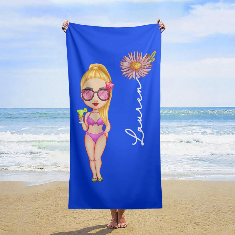 Customized cartoon girl character beach towels