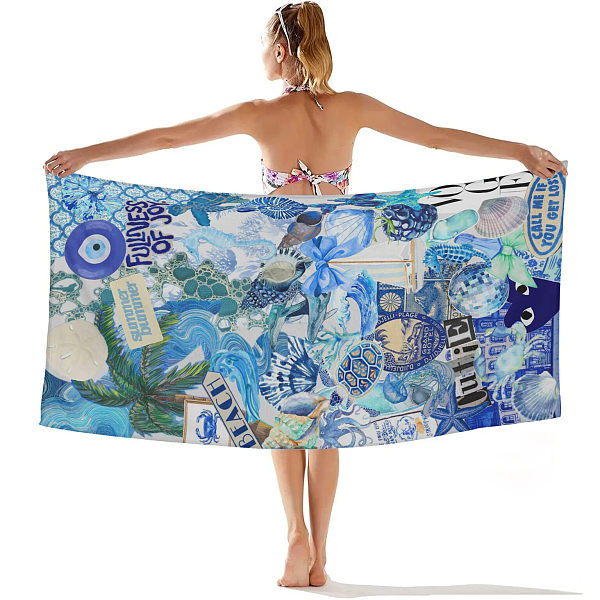 Customized blue creative beach towels with multiple patterns
