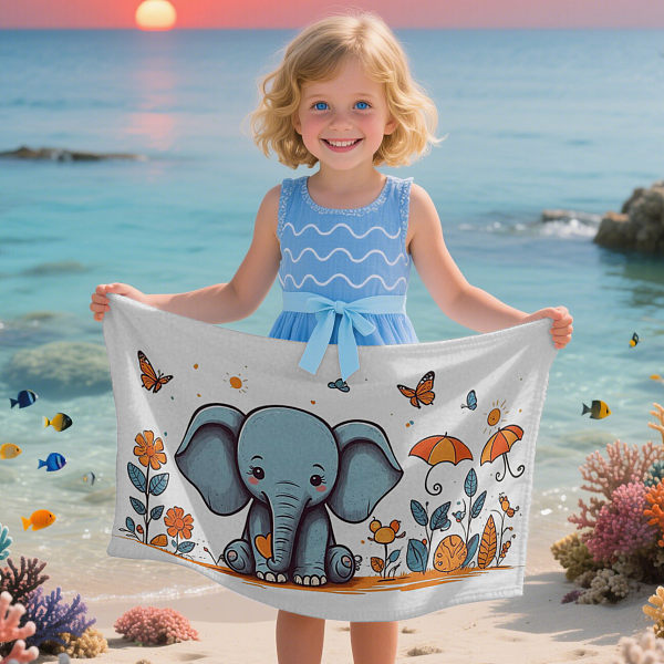 Customized beach towel, cartoon elephant for kids