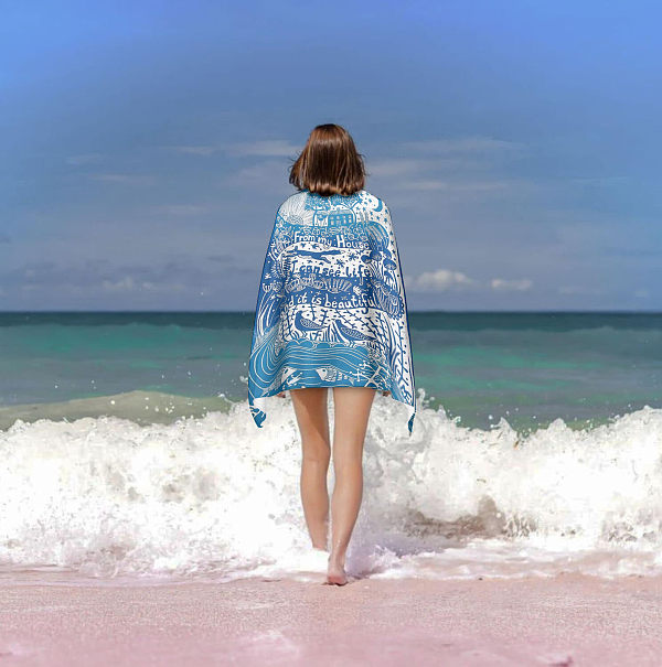 Custom blue fashionable ladies beach towel