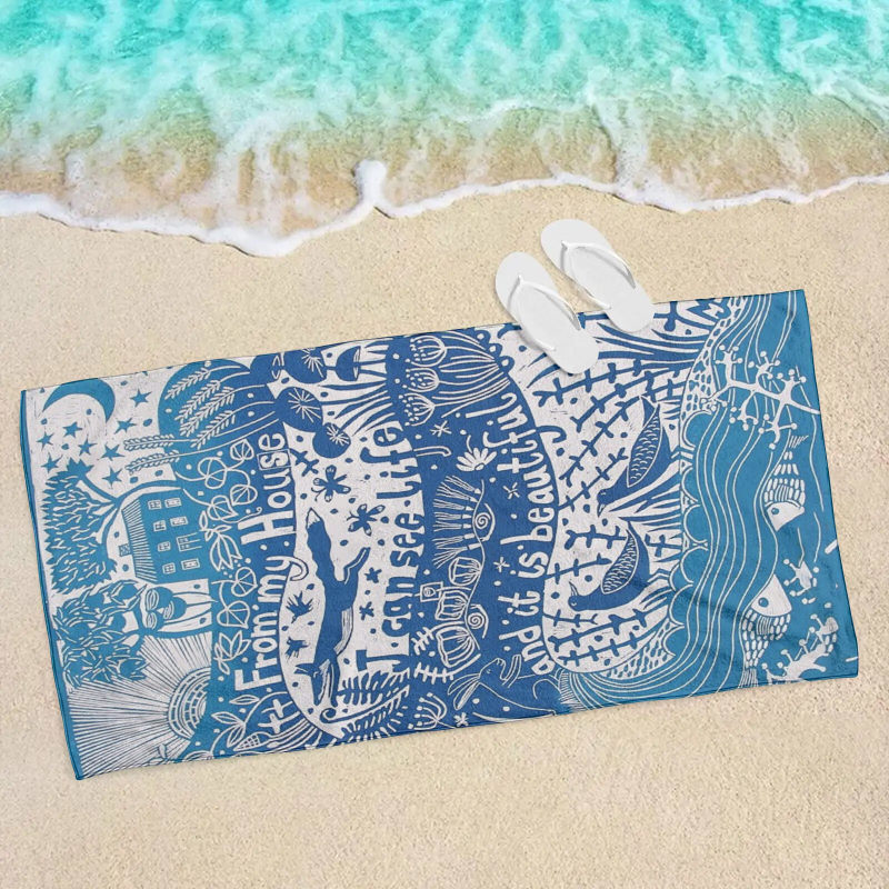 Custom blue fashionable ladies beach towel