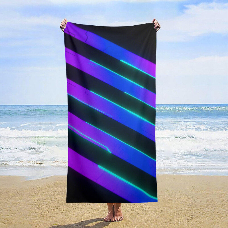 Custom blue and black striped beach towel