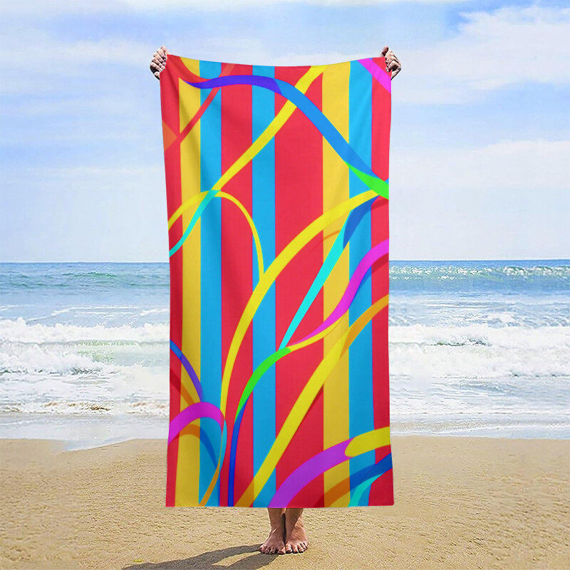 Red, blue and yellow striped beach towel