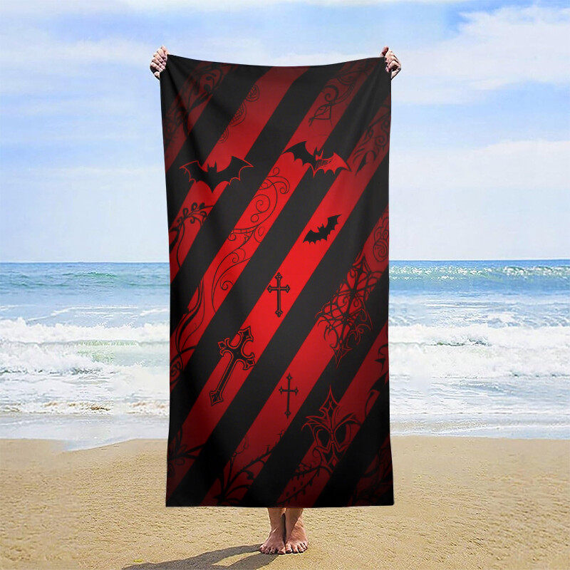 Bat Halloween Striped Beach Towel