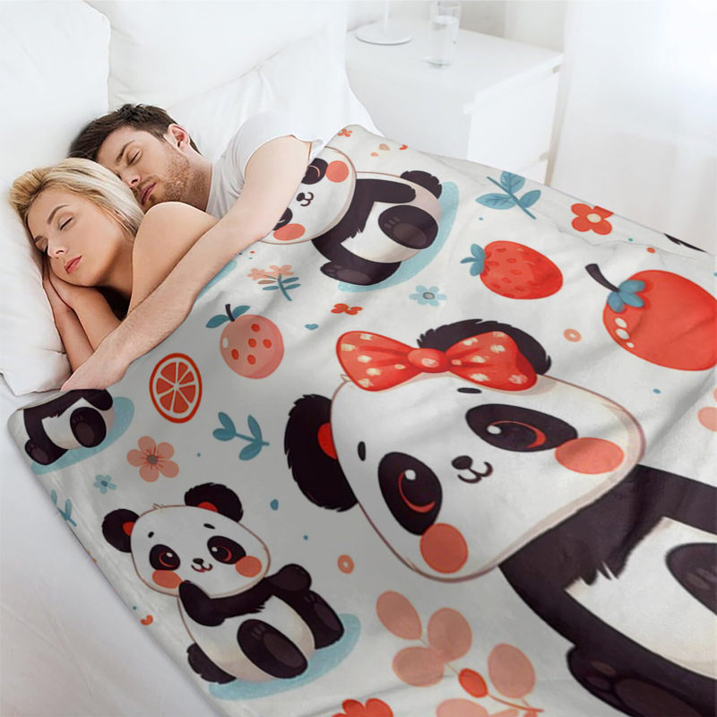 Cute panda pattern blanket, warm and soft