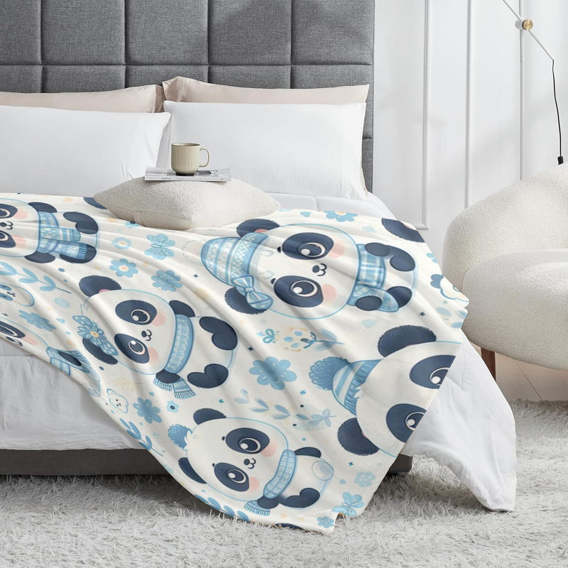 Wholesale winter panda-patterned blankets at discounted prices
