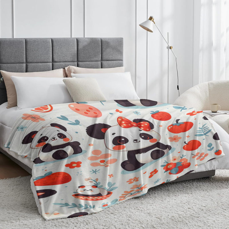Cute panda pattern blanket, warm and soft