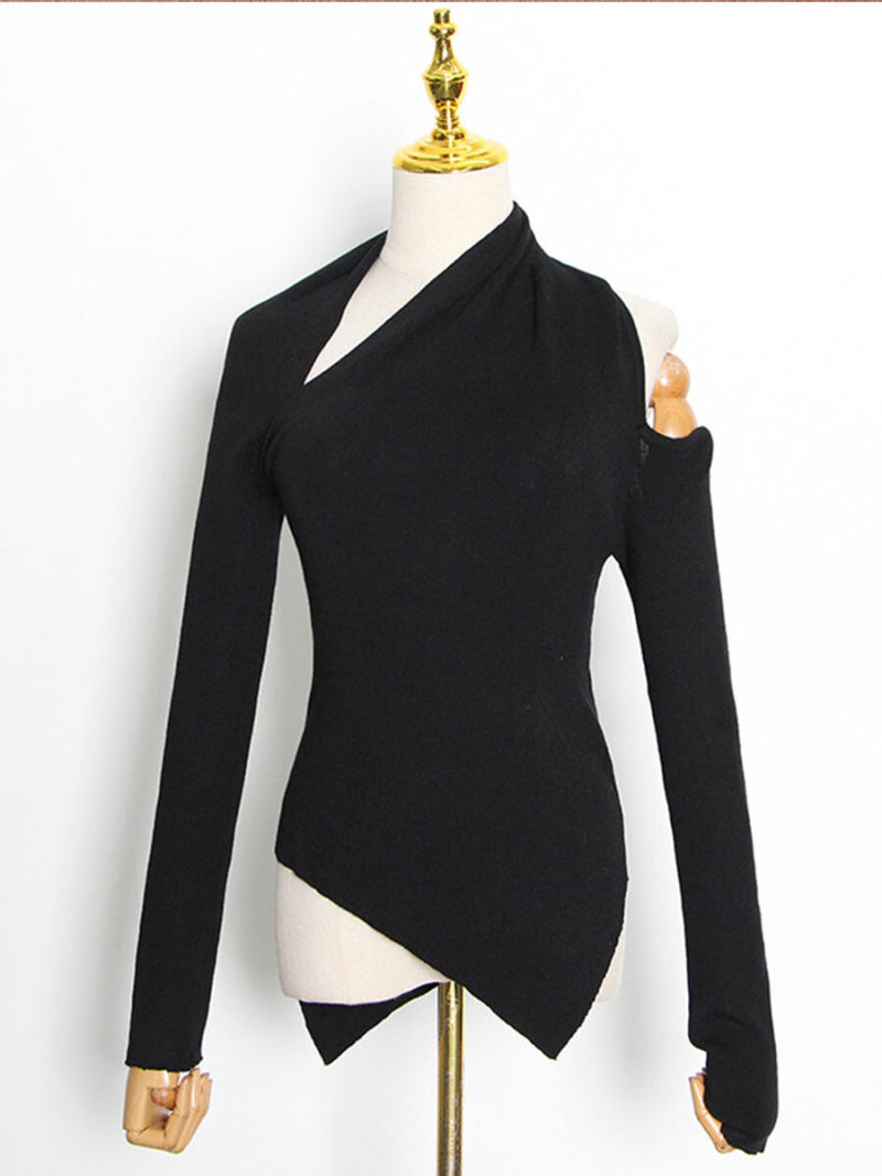 Irregular knitwear off-the-shoulder solid-colored cultivate one's morality personality
