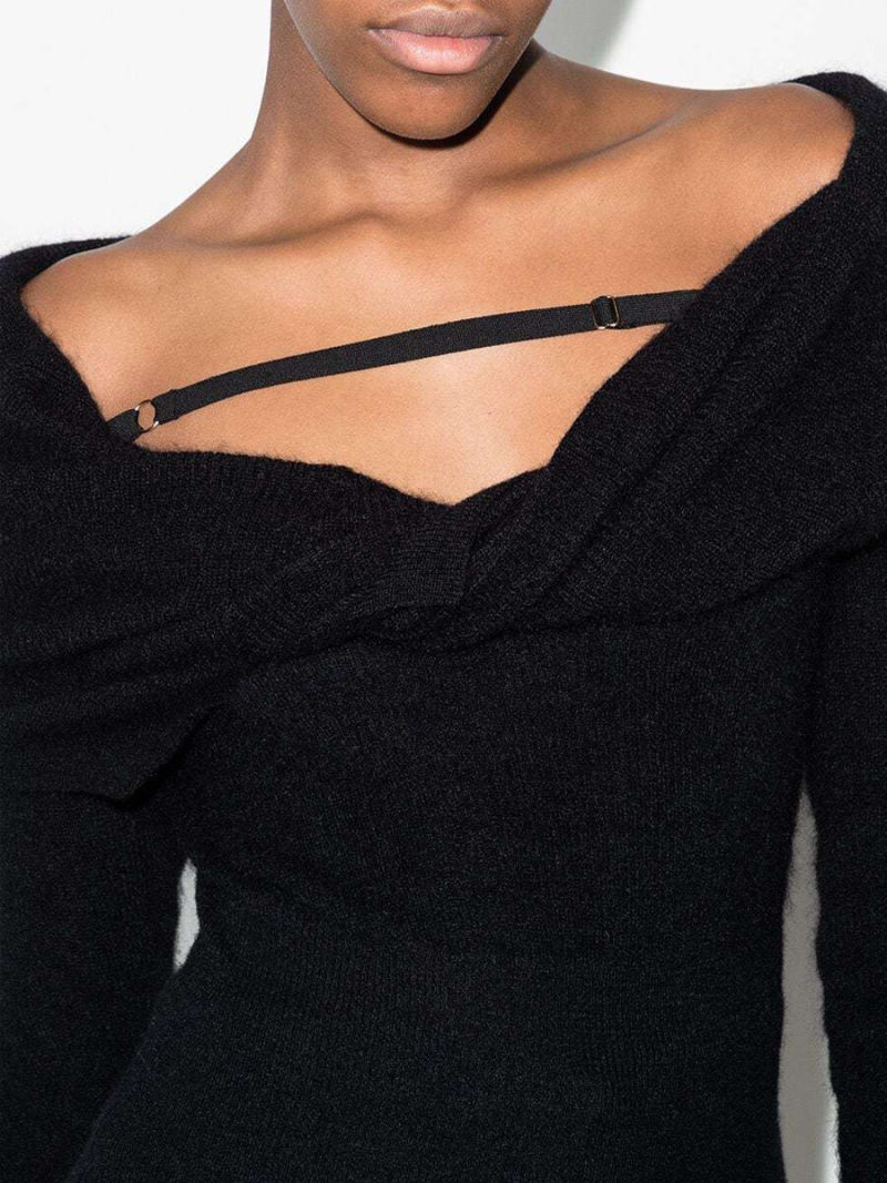 One Line Neck Long Sleeves Slim Tunic