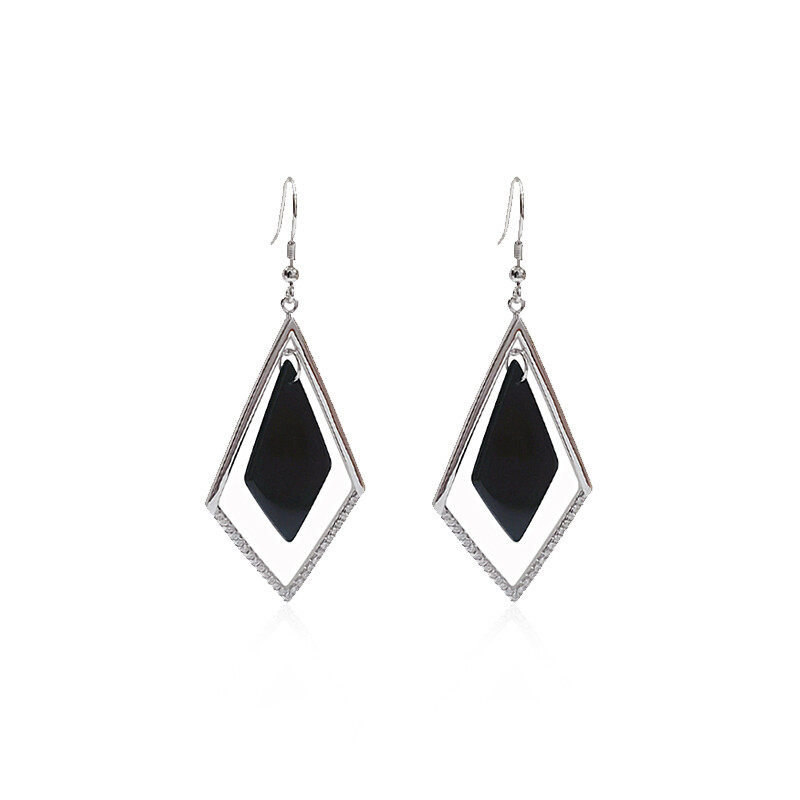 Black agate rhombus drop earrings s925