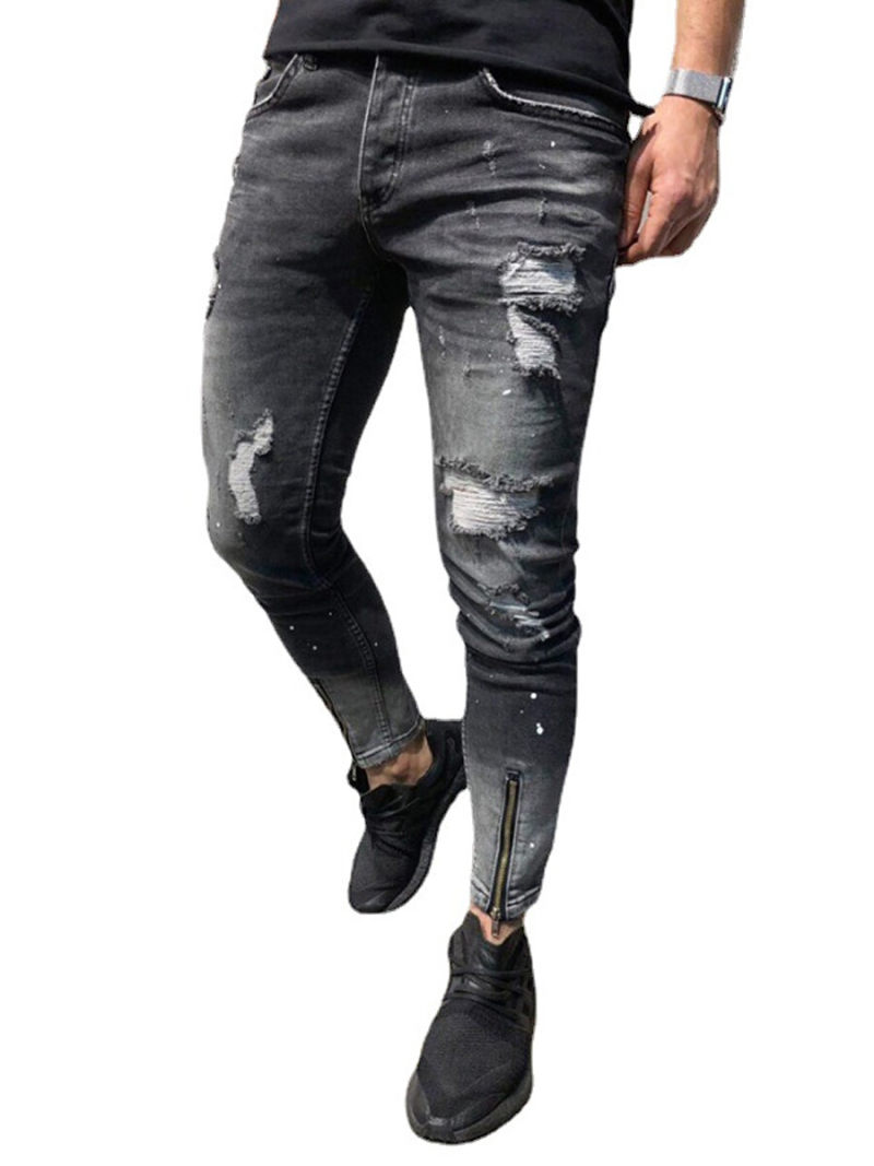 Skinny Jeans In Flat Mid Wash Black With Zipper On Bottom