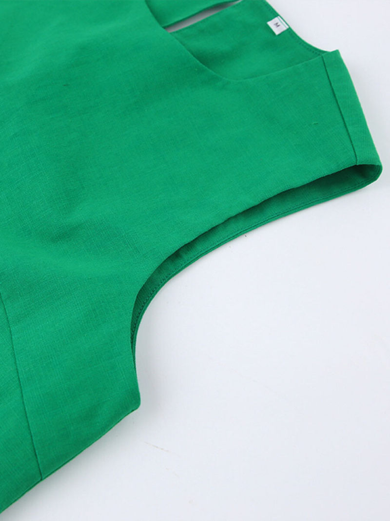 Pure color round collar vest two-piece outfit