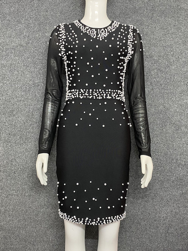 Sxy Backless long sleeves Nail Bead Bodycon Dress