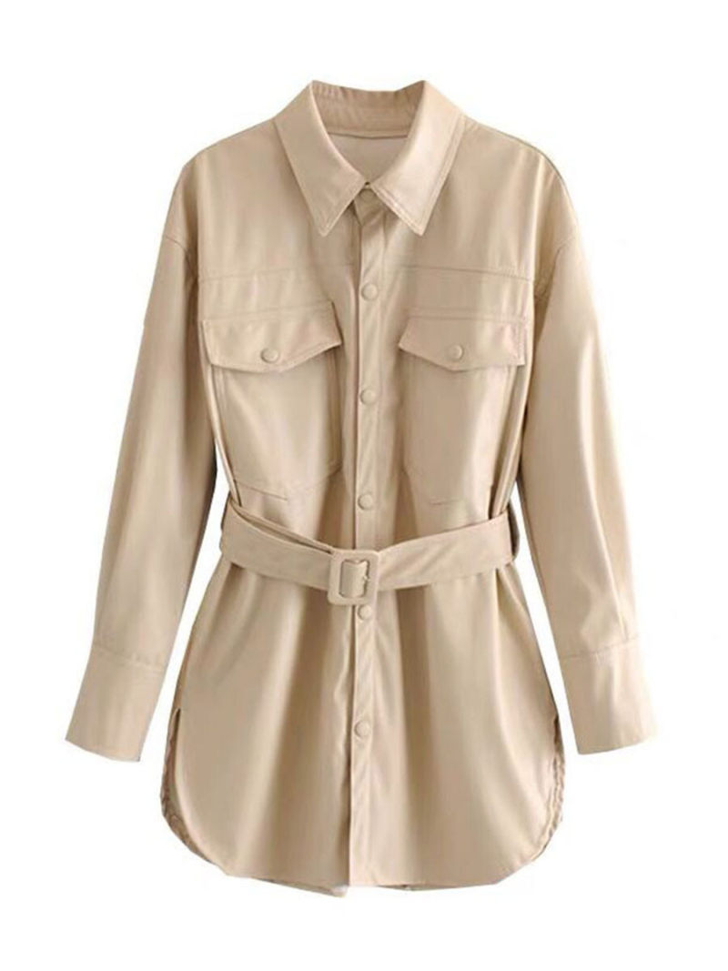 Pure color imitation leather jacket