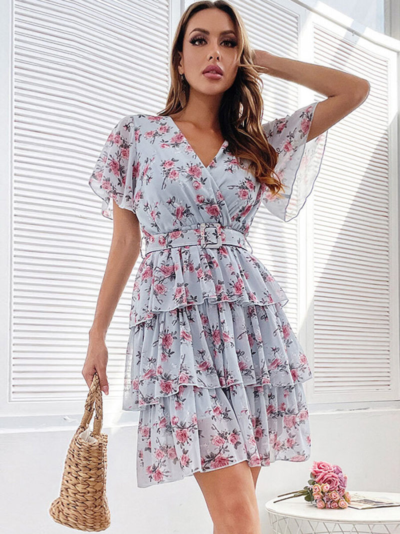 pleat waist midi dress with puff sleeve in floral print