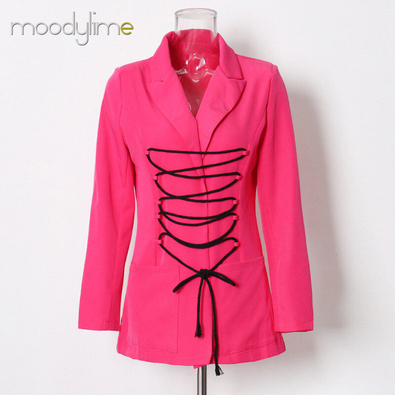 Lapel Neck Double Breasted  With Tie on Front Blazer