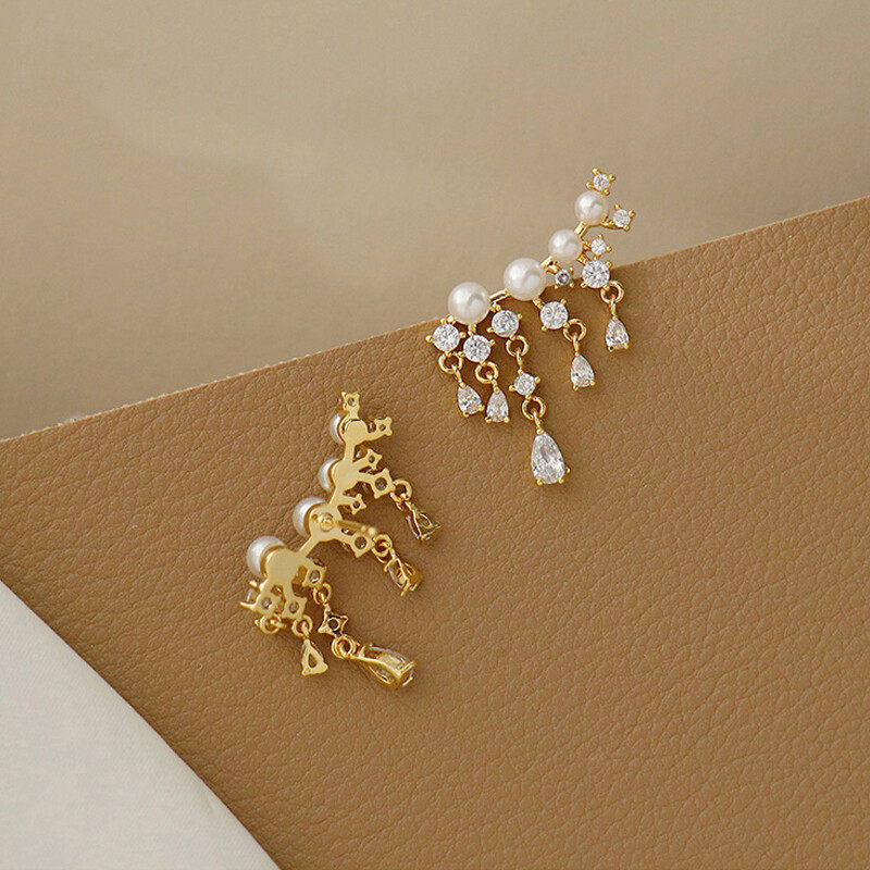 S925 hoop pearl earrings with crystal drop