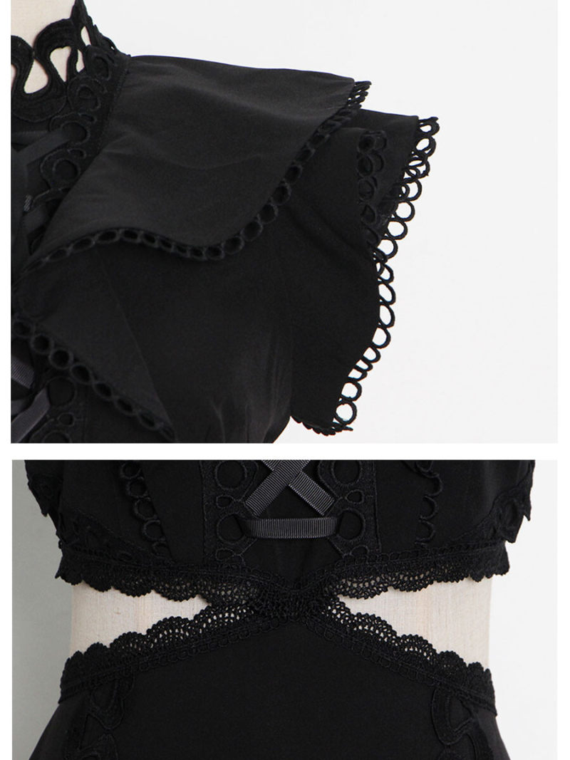 High Neck Cut Out Waist Maxi Dress With Lace Details