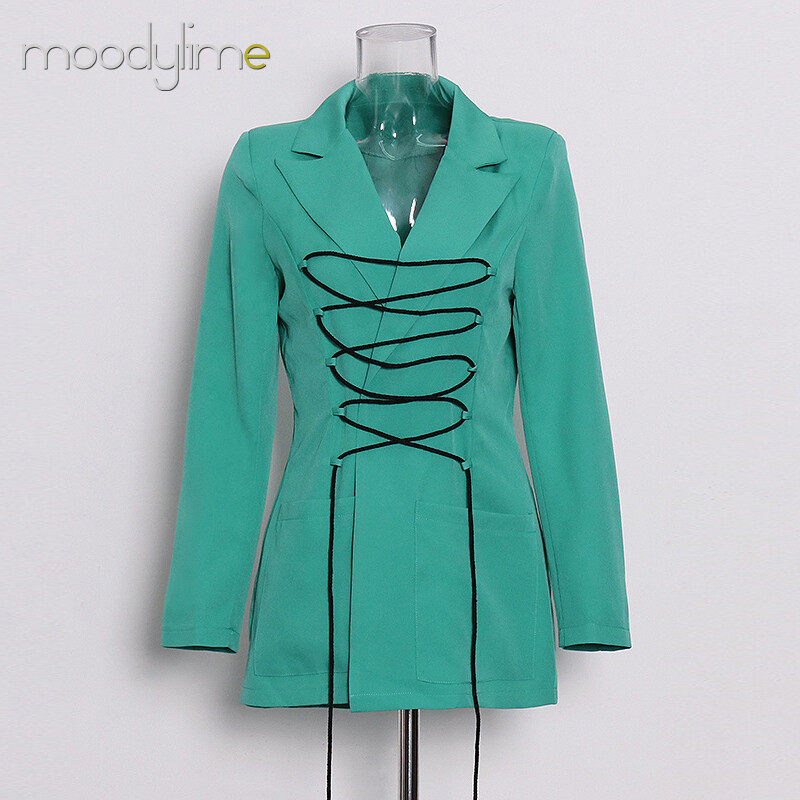 Lapel Neck Double Breasted  With Tie on Front Blazer