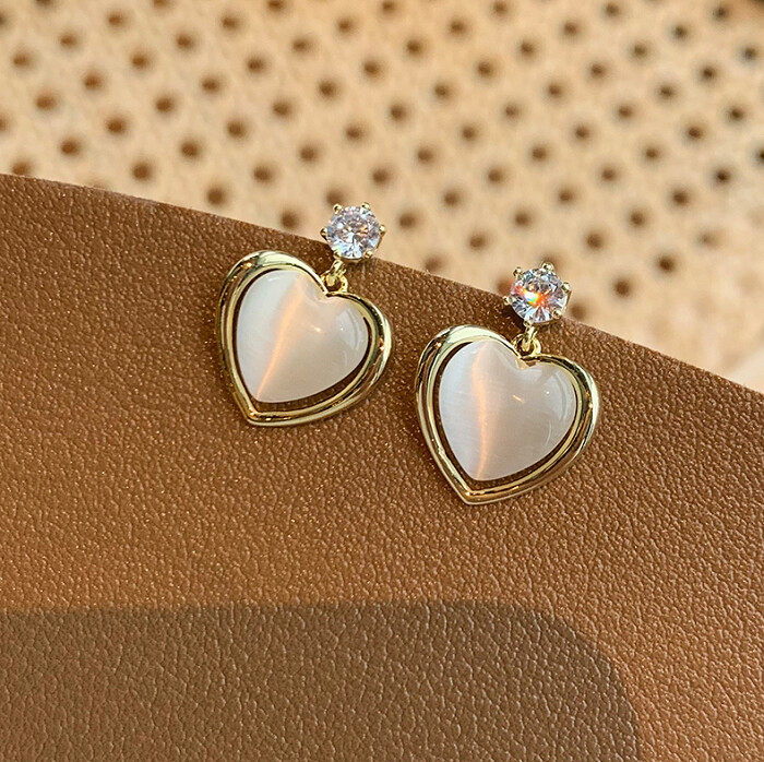 Pearl sugared heart drop earrings  s925 hoop