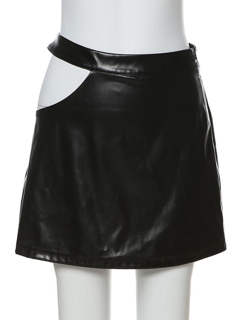 Cut Out Waist Mini  Pu Skirt