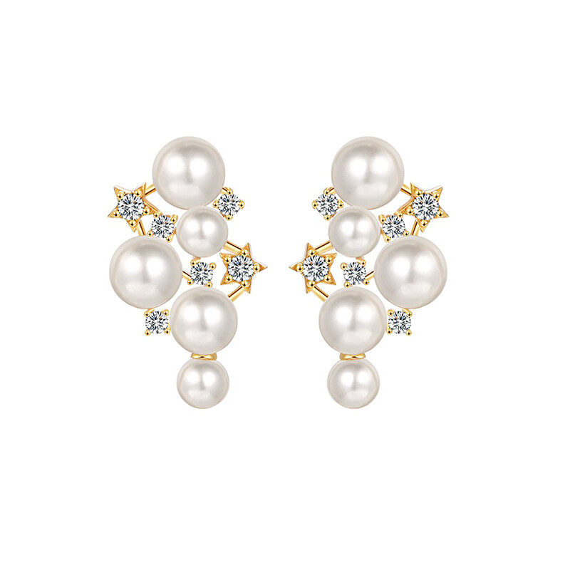 Faux pearl decor zircon tassel earrings