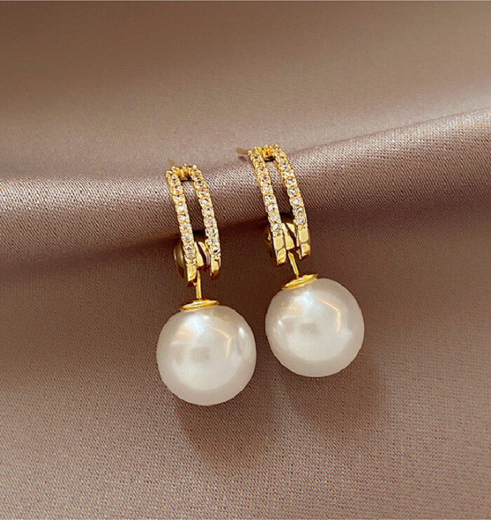S925 hoop crystal earrings with pearl drop
