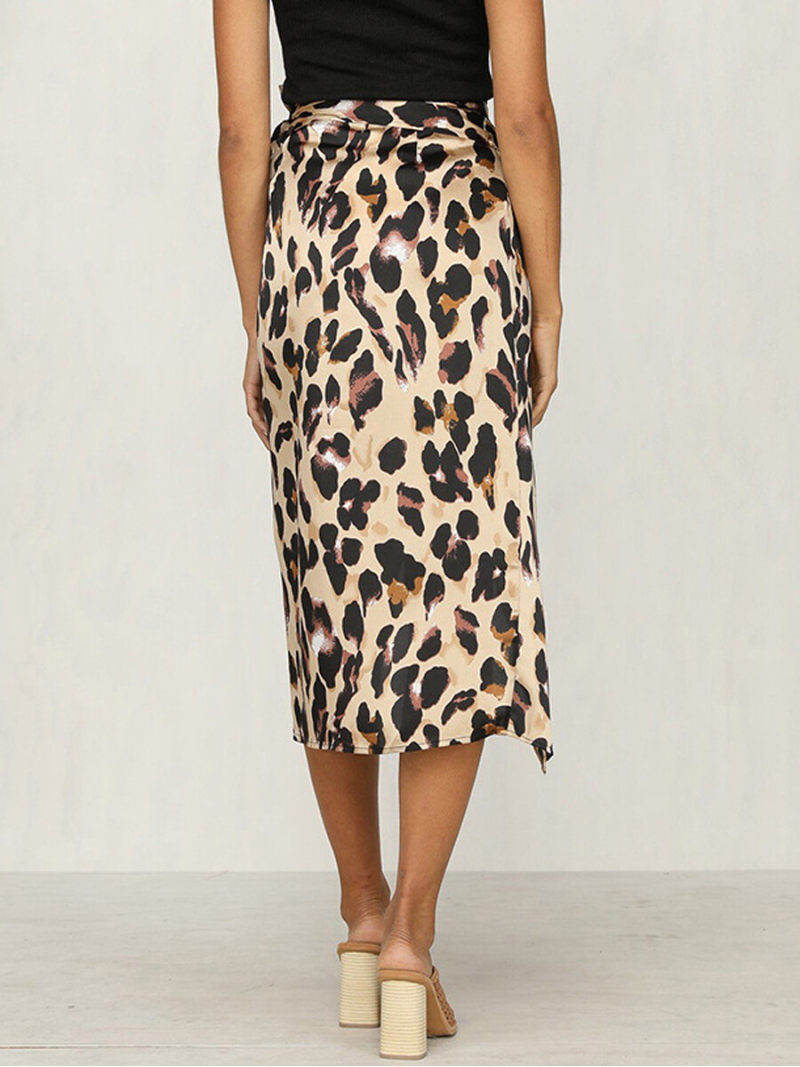 Leopard Print Split Side Mide Skirt