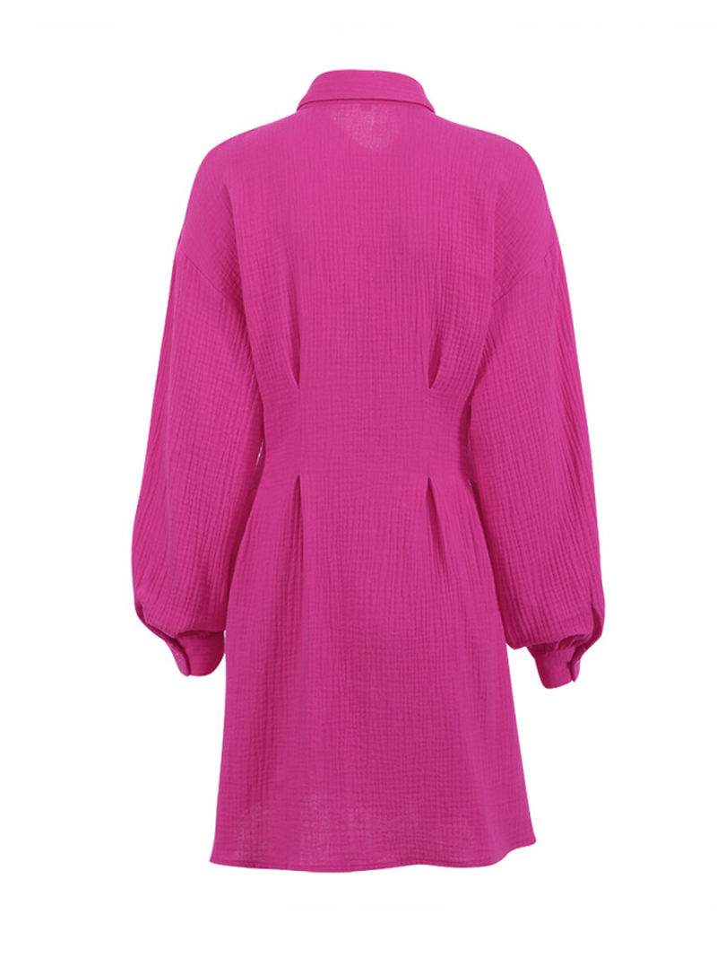 Solid   Oversized  Nipped  in Waist  Button Through Shirt Dress