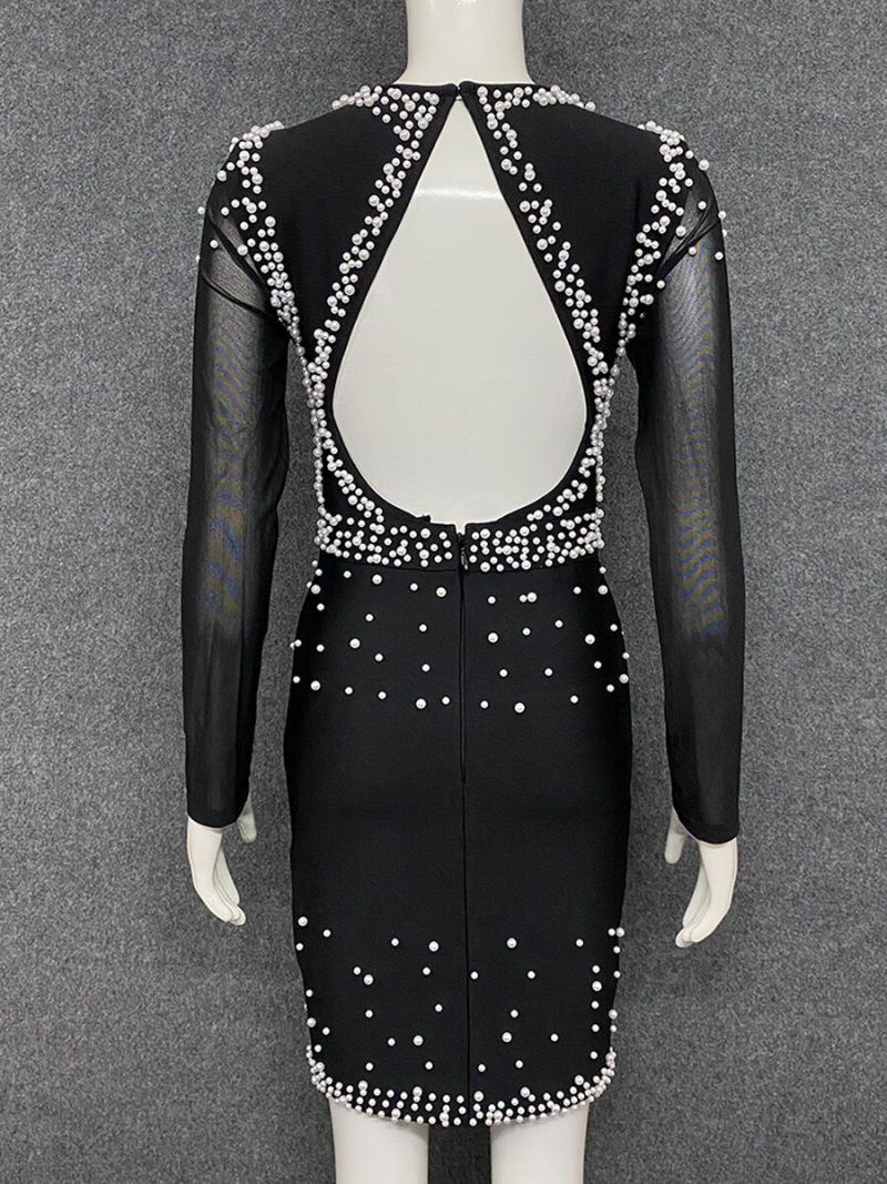 Sxy Backless long sleeves Nail Bead Bodycon Dress