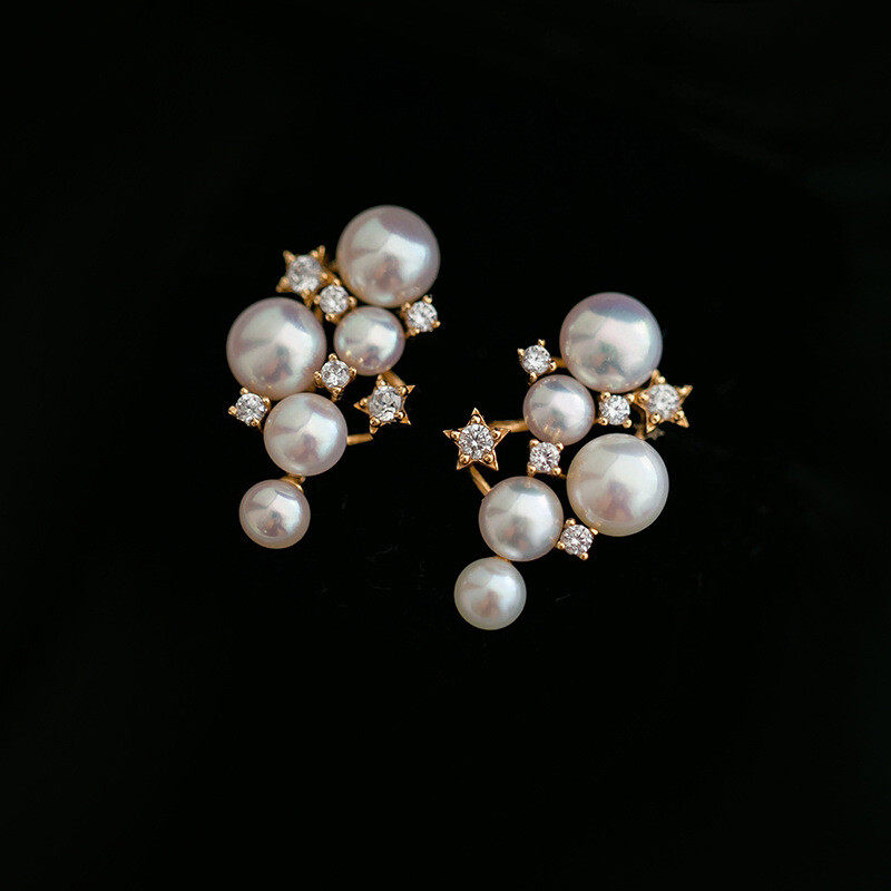 Faux pearl decor zircon tassel earrings