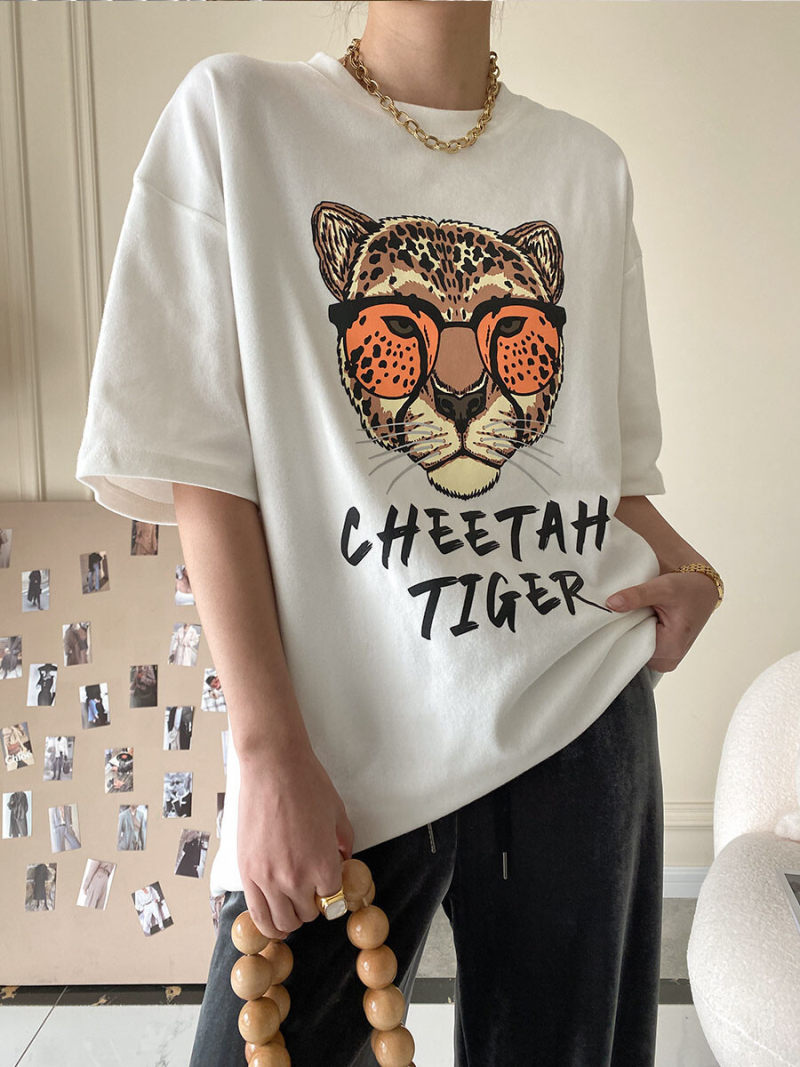Tiger printing short sleeve T-shirt