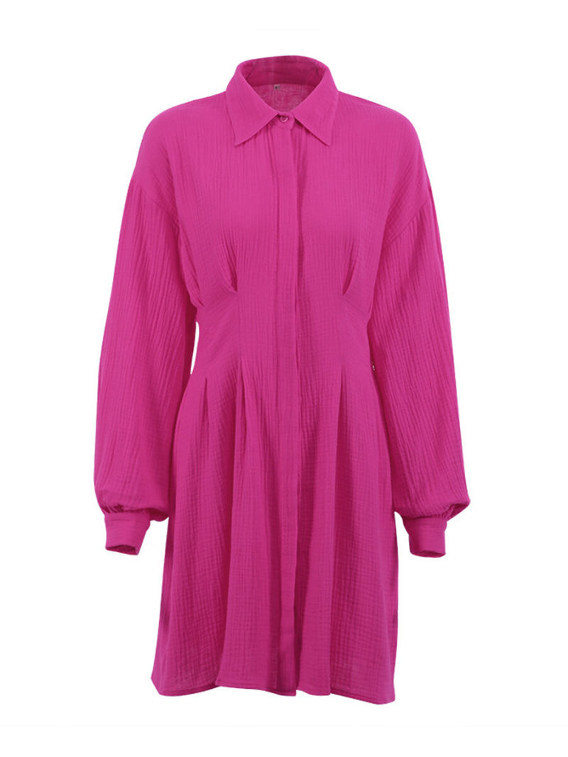 Solid   Oversized  Nipped  in Waist  Button Through Shirt Dress