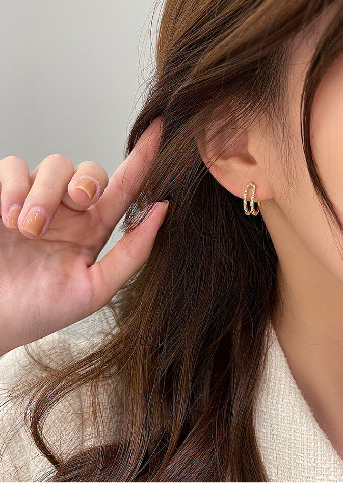 S925 hoop crystal earrings with pearl drop