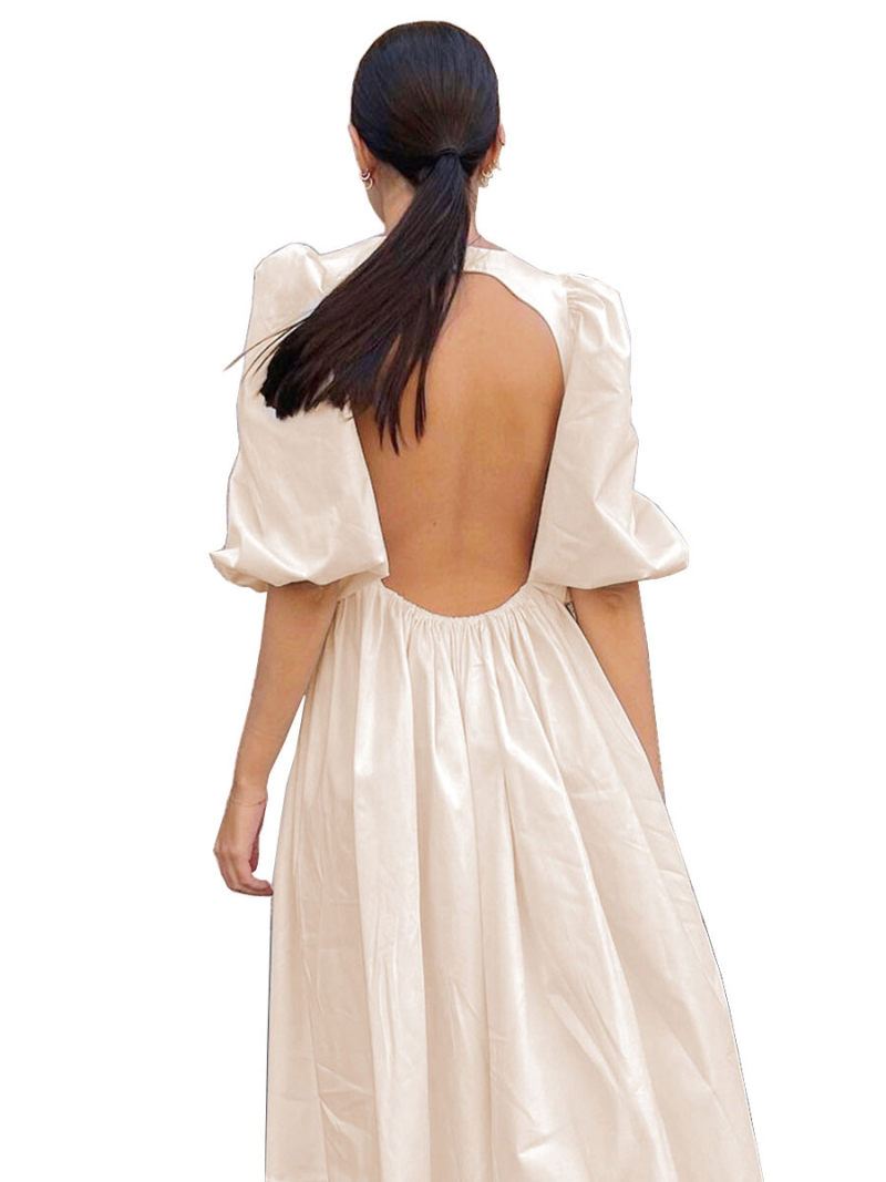 Solid Backless Mide Dresss