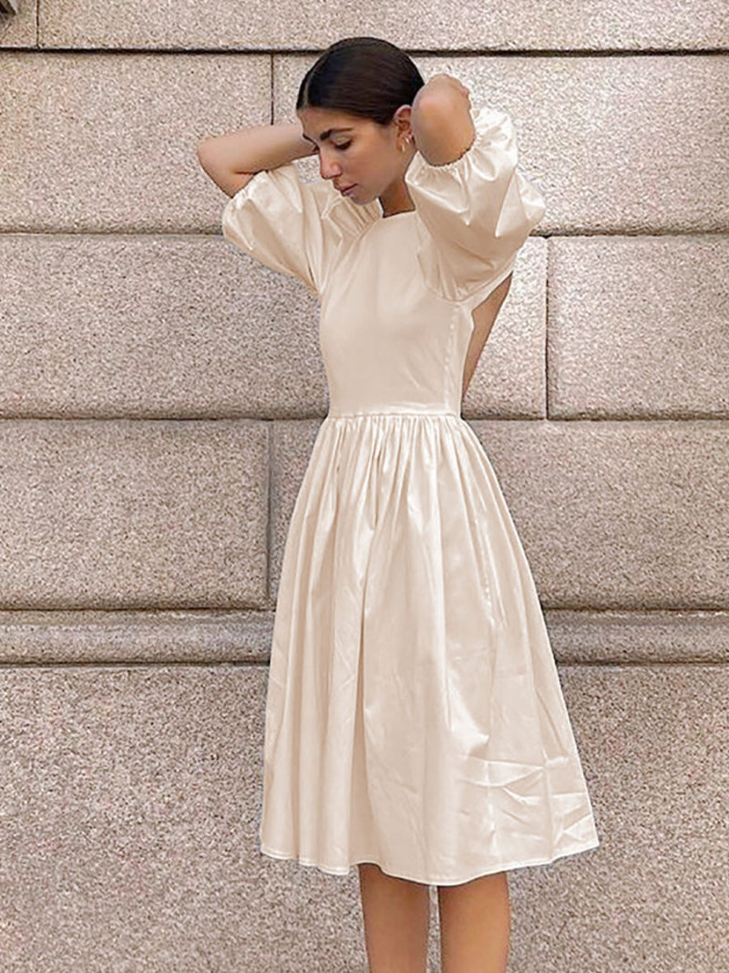 Solid Backless Mide Dresss